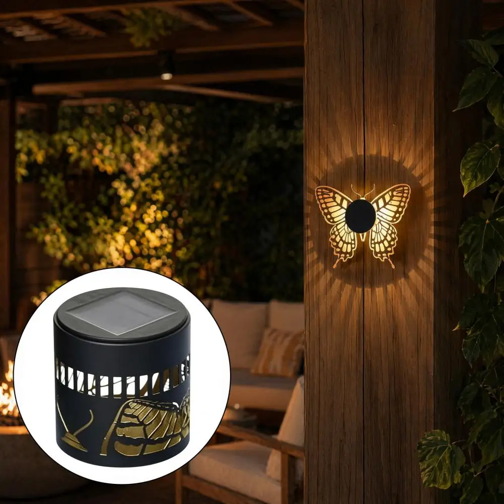 

Night Garden Lights Solar Wall Light with Butterfly Pattern Seven Color Changing Projection Lamp Waterproof Metal for Garden