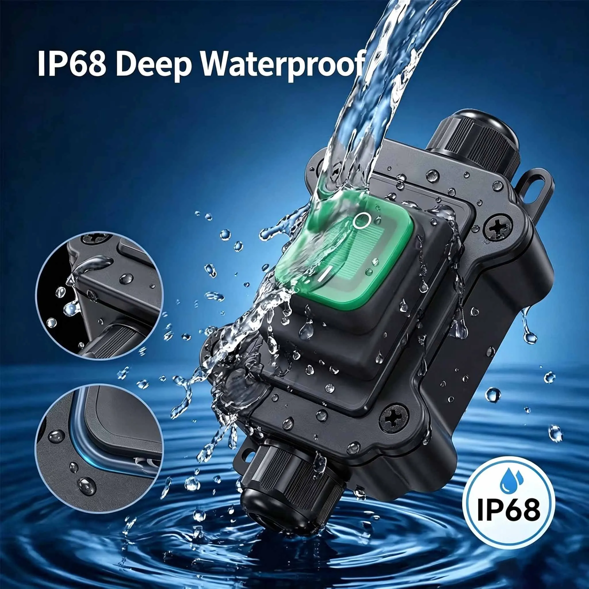 30A IP68 Wasserdichter Inline-Wippschalter mit LED, versiegelte Stromversorgungsbox 12V 24V 220V Ein-Aus-Schalter für Auto, Boot, Marine, Wohnmobil-Beleuchtung