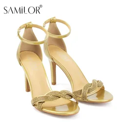 Samilor Crystal Queen Rhinestone Wedding Shoes Lady Summer Sexy Pumps Women 5cm High Heels Sandals Female Strappy Stiletto