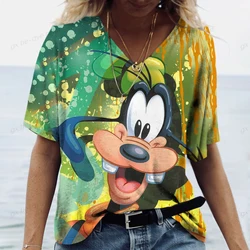 Summer new women's comfortable and breathable V-neck T-shirt short sleeved Disney Goofy fashionable temperament T-shirt women's