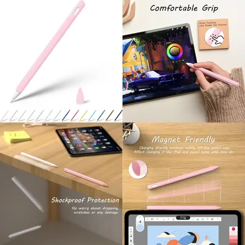 Cute Pink Silicone Protective Case for Apple Pencil Pro 2024 Apple Pencil 2nd Generation with Grip Tip Cap and Sleeve Cover Ide