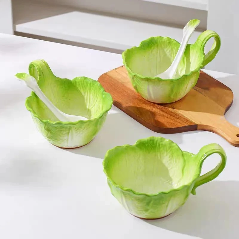 الملفوف وعاء سيراميك الإبداعية مقبض الفاكهة طبق للسلطة وعاء الحساء الحلوى وجبة خفيفة السلطانيات المعكرونة الأطباق المطبخ الجزيئي أدوات المائدة #2