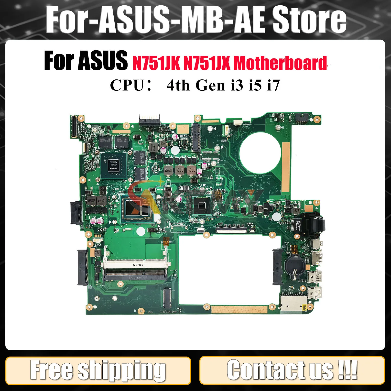 

N751JK Laptop Motherboard For ASUS Vivobook N751JX N751JK N751J Notebook Mainboard With i3 i5 i7 CPU 100% tests OK fast shipping