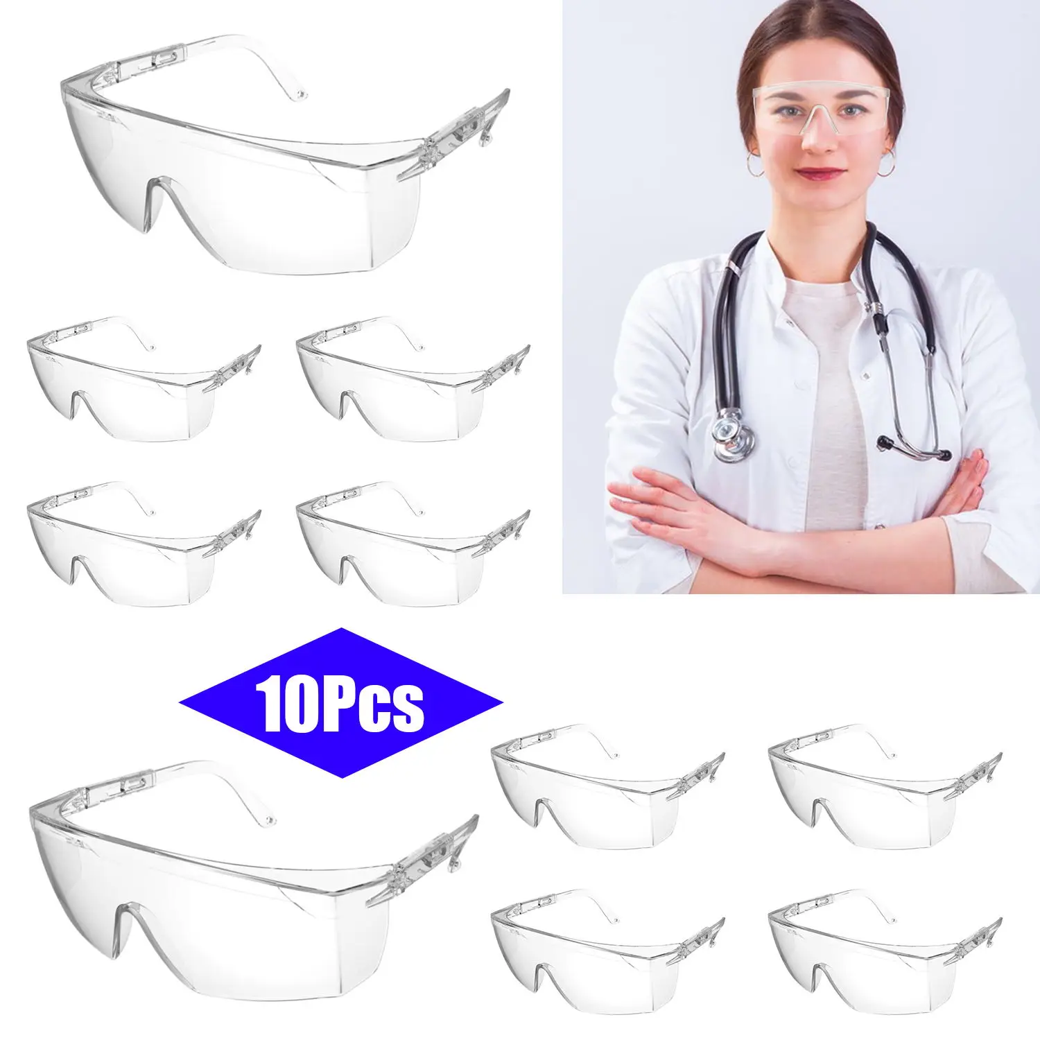 10Pcs Safety Glasses Dustproof Eyewear Eye Protection Anti Fog Splash Goggles Working Cycling Clear HD Lens CE Ansi Z87 EN166