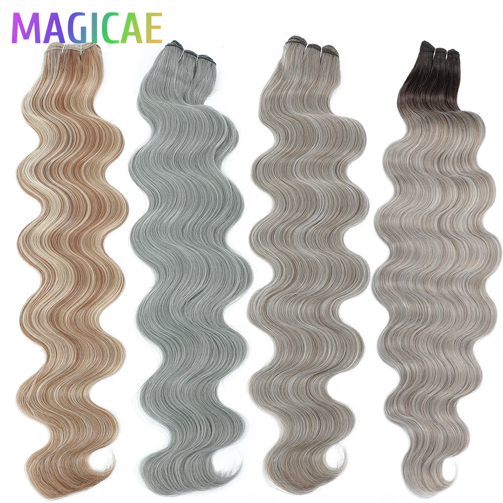 

30 дюймов, 200 грамм, омбре, серый, темно-коричневый, 6 # Пучки волос Bio Body Wave Piano Blond 27/613, высокотемпературные синтетические, мягкие, натуральные