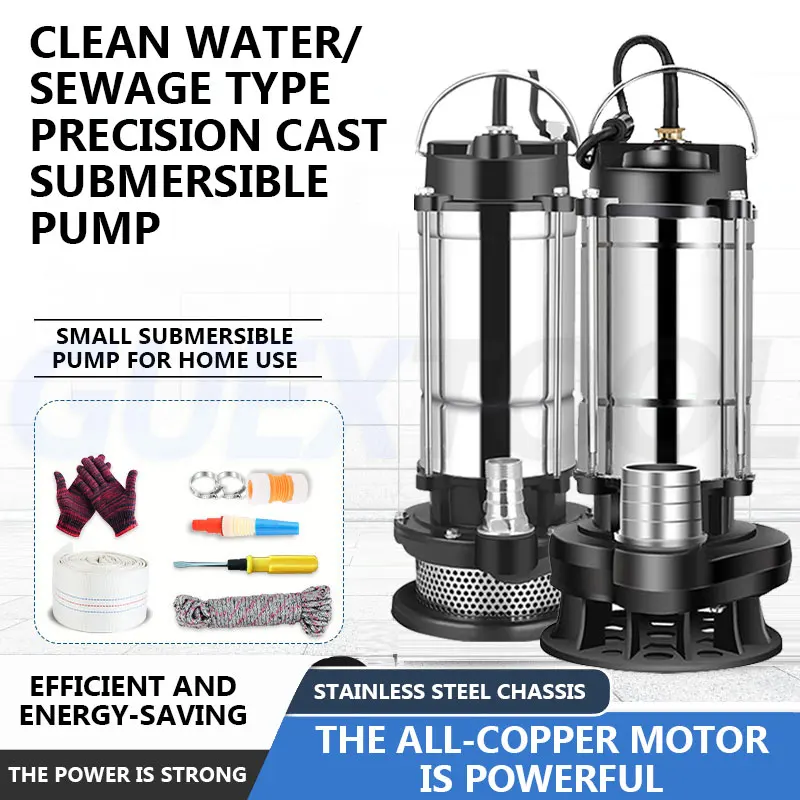 

220V Stainless Steel Water Pump Submersible Sewage Pump Home Car Wash Watering Vegetable Agricultural Irrigation High Head Flow