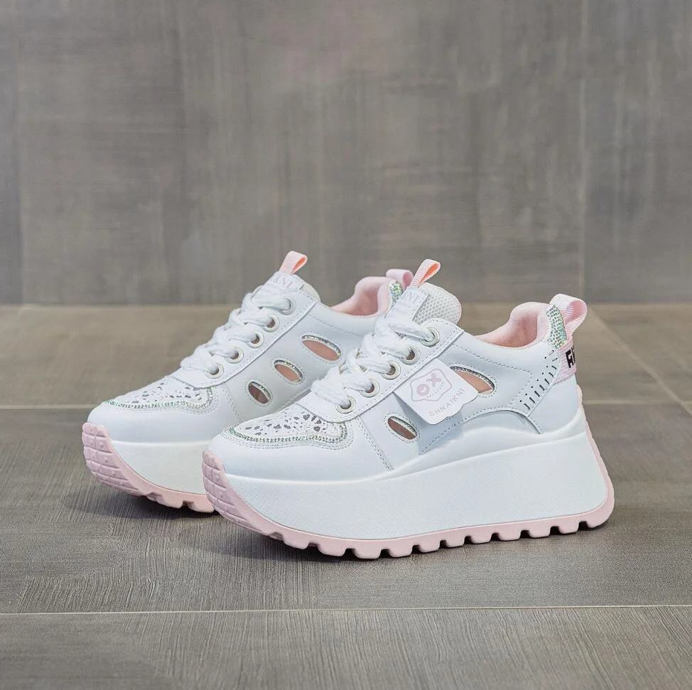 

8cm Air Mesh Comfy Summer Flats Boots Mixed Color Fashion Sandals Chunky Sneaker Women Breathable Shoes
