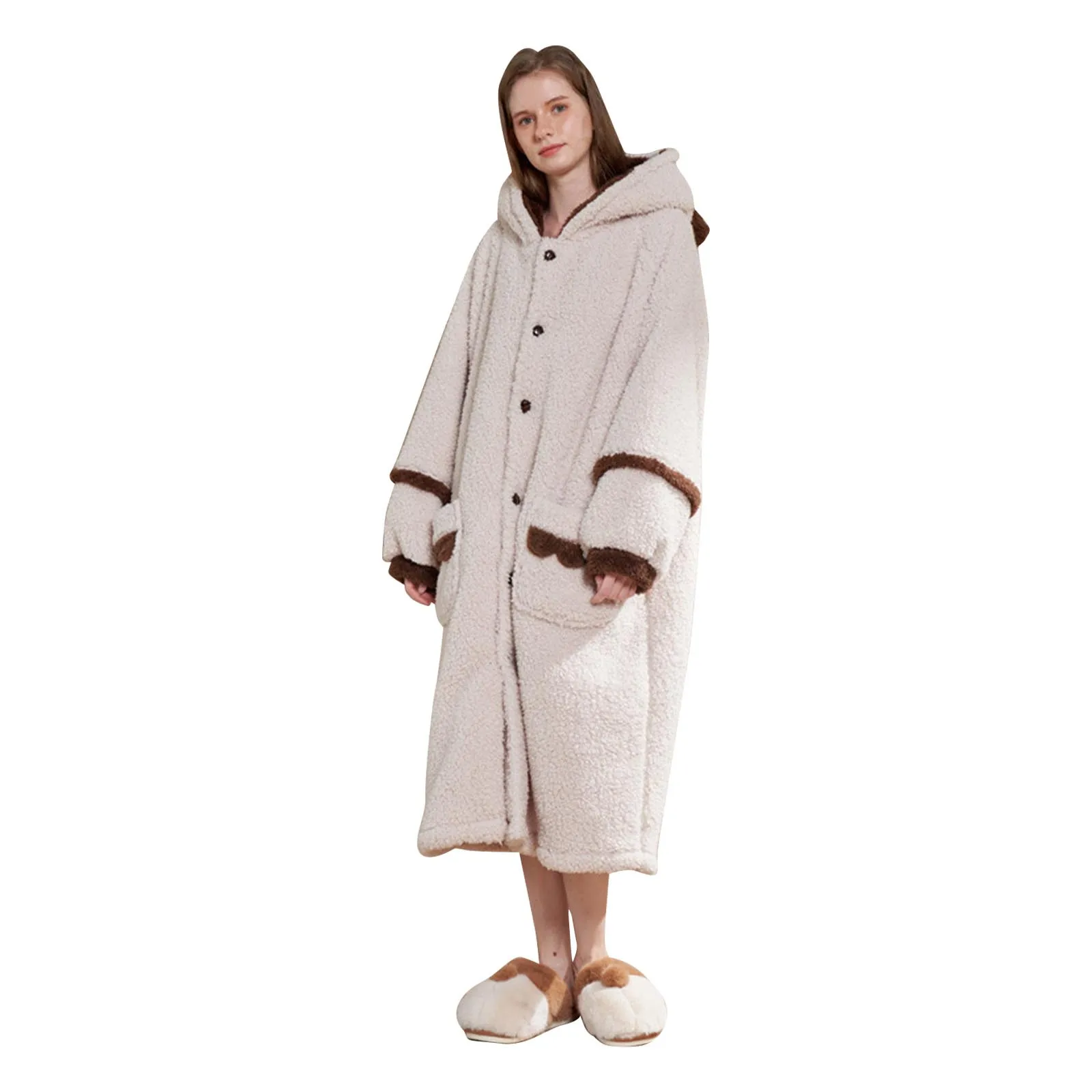 Women Flannel Robe Kimono Bathrobe Gown Winter Warm Coral Fleece Sleepwear Nightwear Loose Thickened Home Wear Loungewear