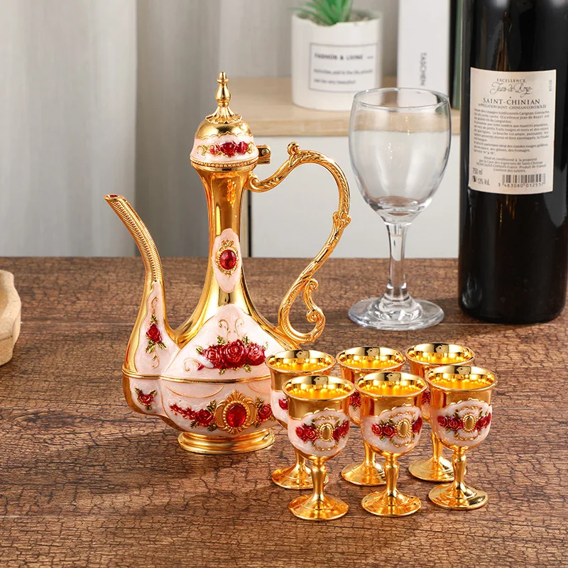 Metal wine ware factory direct sale European style small rose pattern creative liquor set wine ware European style wine pot set