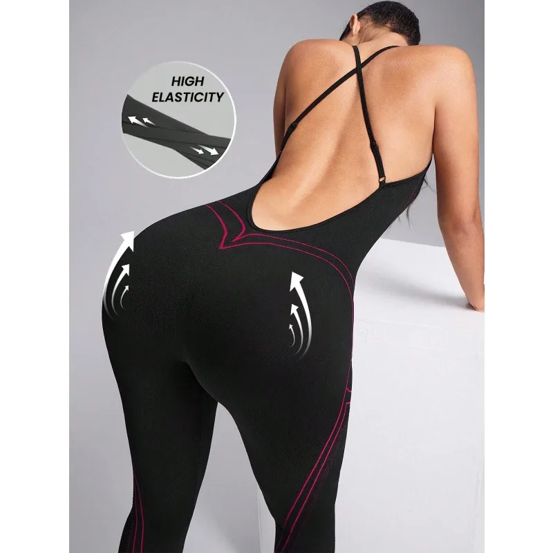 بدلة قفز نسائية من كريسناس قابلة للتنفس 2026 أنيقة ضيقة متقاطعة من الخلف ملابس رياضية شبكية سراويل رياضية للصالة الرياضية ملابس نسائية