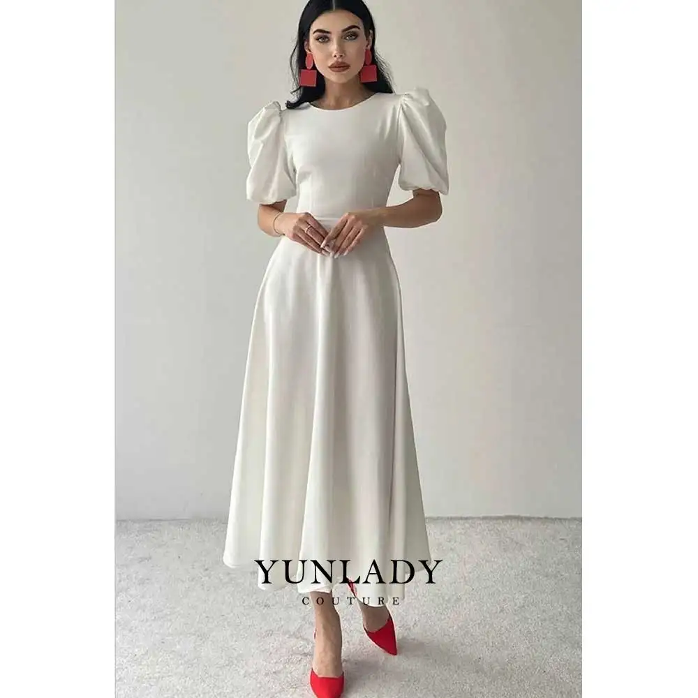 YUNLAN Temperament Light Blue A-Line Round Neck Dress 2024 Dubai Lady Important Occasion Dress Muslim Birthday Party Dress