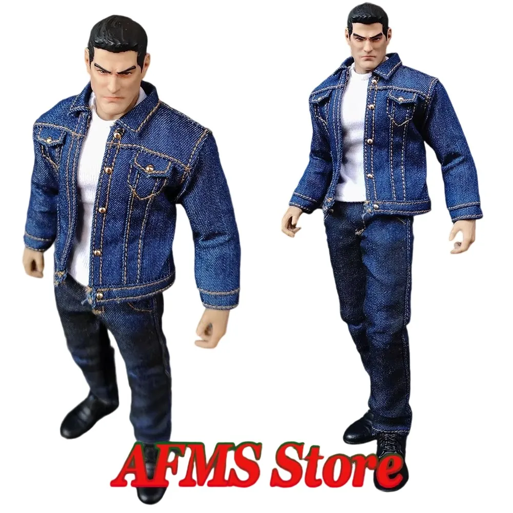 

1/12 Men Soldier Shirt Jacket Vintage Blue Long Sleeve Lapel Denim Coat Pants For Diy 6Inch Action Figure Model Hero Body