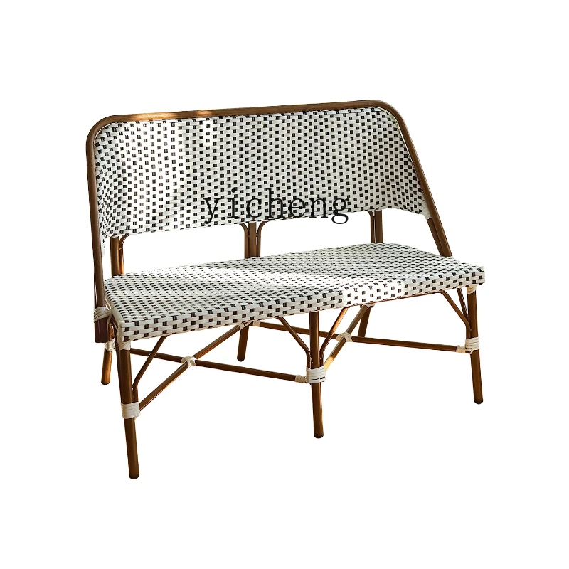 Tqh Retro Double Rattan Sofa Small Apartment Balcony Rattan Chair Coffee Shop Outdoor Casual Bench