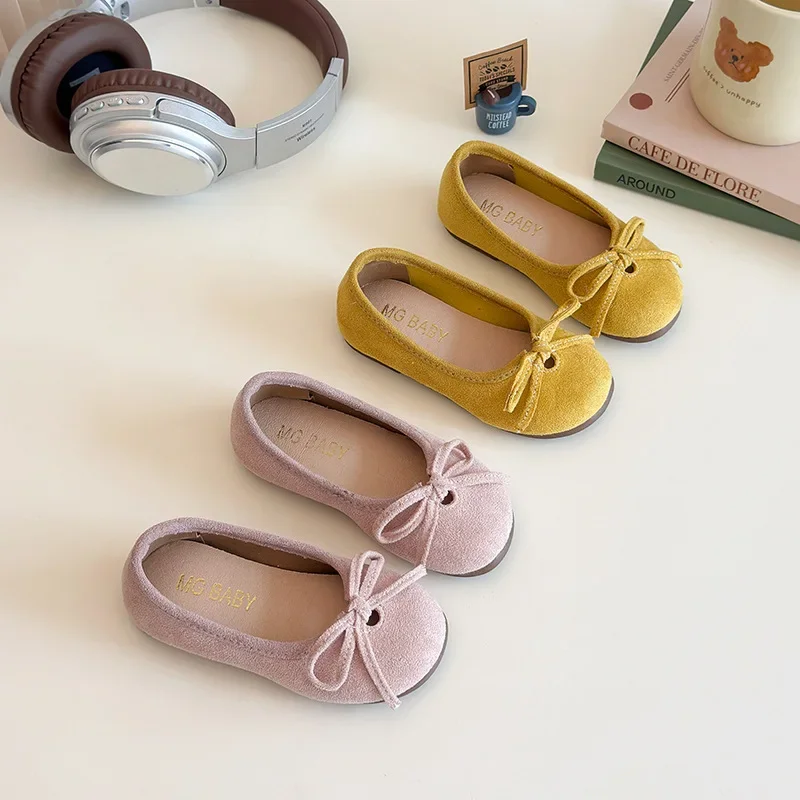 

Fashion Girls PU Leather Shoes Spring Autumn Flats Bow New Baby One Pedal Princess Children School Student Loafer Footwear