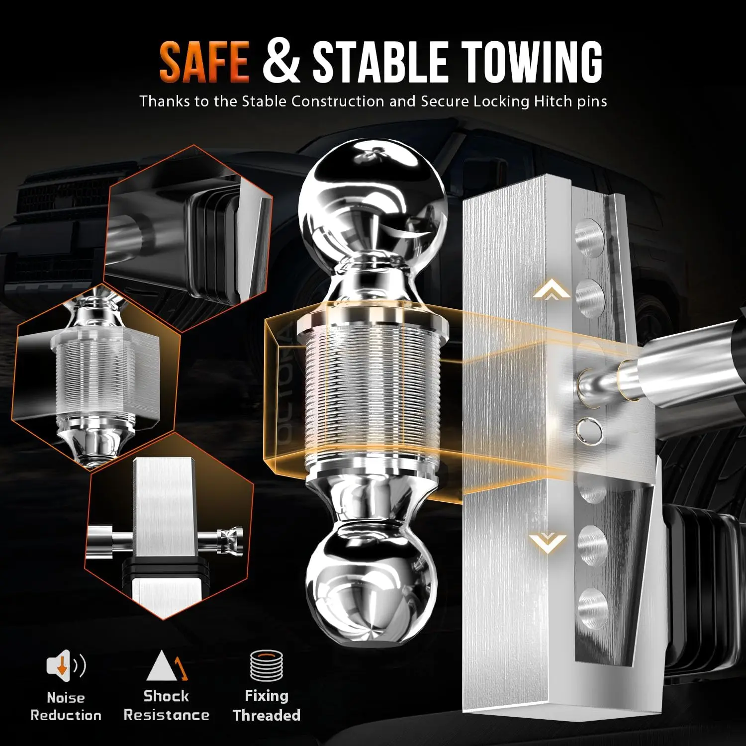 Adjustable Trailer Hitch (Fits 2-Inch Receiver) - Aluminum Tow Hitch with 6-Inch Drop/Rise for Truck (12,500 LBS GTW) - Double A