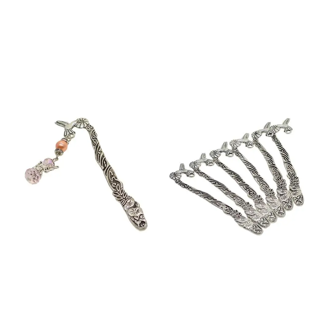 

Metal Book Markers with Carved Bird Lotus Pattern Bookmark Loop for DIY Pendant Craft Supplies