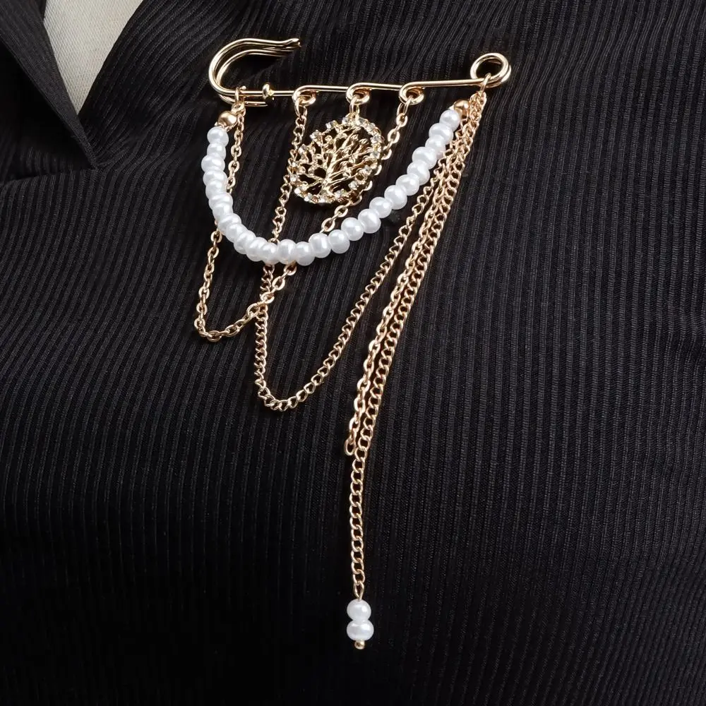New Retro Red Bead Tassel Pin Clothes Decor Clothing Jewelry Accessories Tassel Chain Brooch Exaggerate Long Fixed Pin Pants