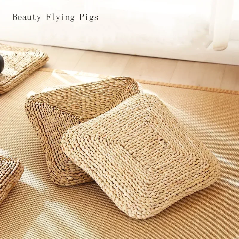 Handmade Straw Tea Ceremony Worship Buddha Floor Cushions Square Shape Thicken Bay Window Balcony Cushion Japanese  Tatami Mat