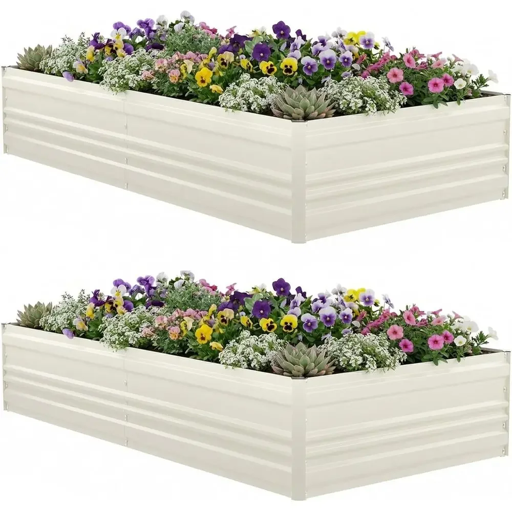 7.5x4x1ft Outdoor Galvanized Raised Garden Bed, Rust-Resistant for Plants, Vegetables, Flowers, White
