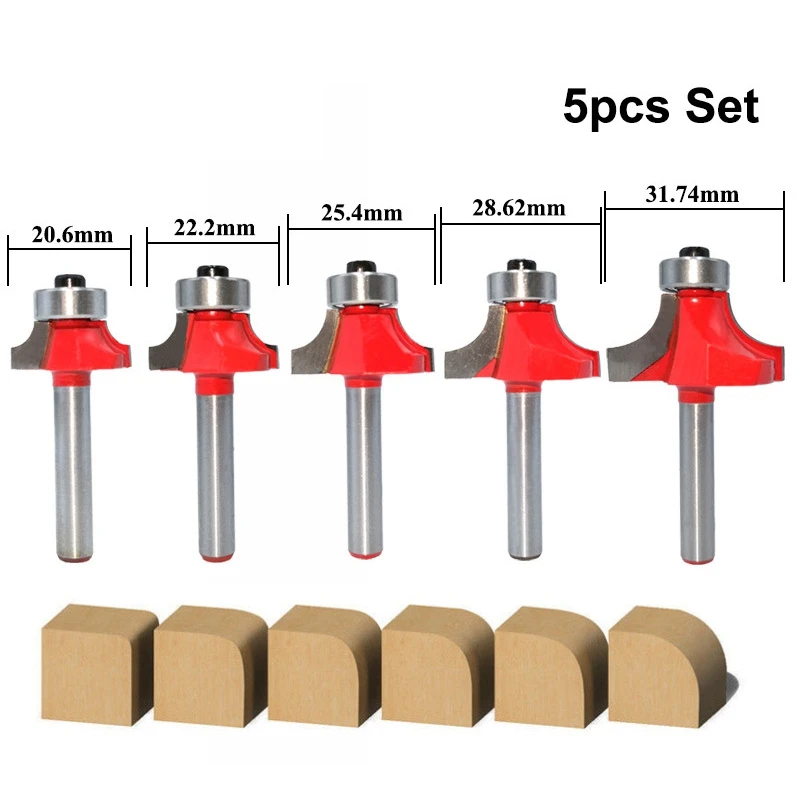 

AA81-5Pcs 6Mm Shank Corner Round Over Router Bit With Bearing Cleaning Flush Milling Cutter For Wood Woodworking Tool