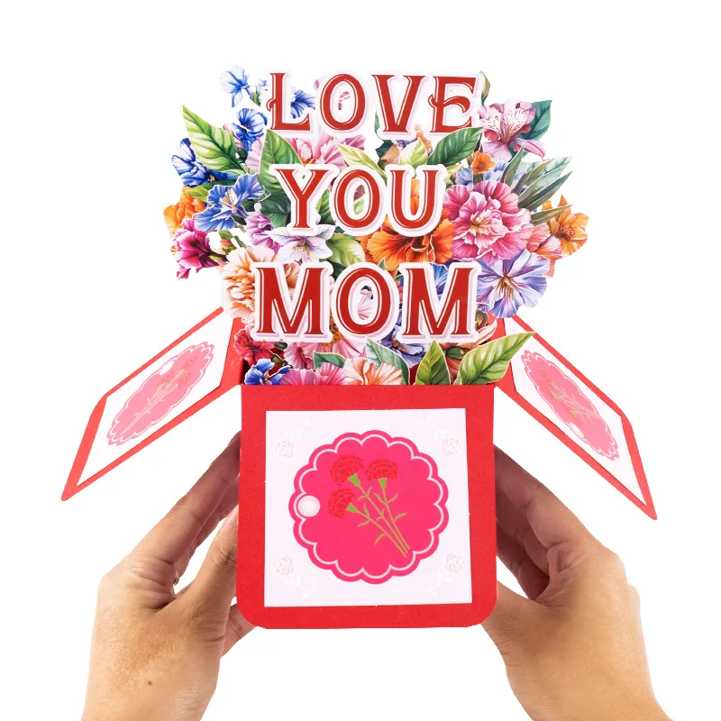 

2Pcs 2026 New Mother's Day Carnation 3D Pop-Up Card “Love You Mom” Handmade Gift