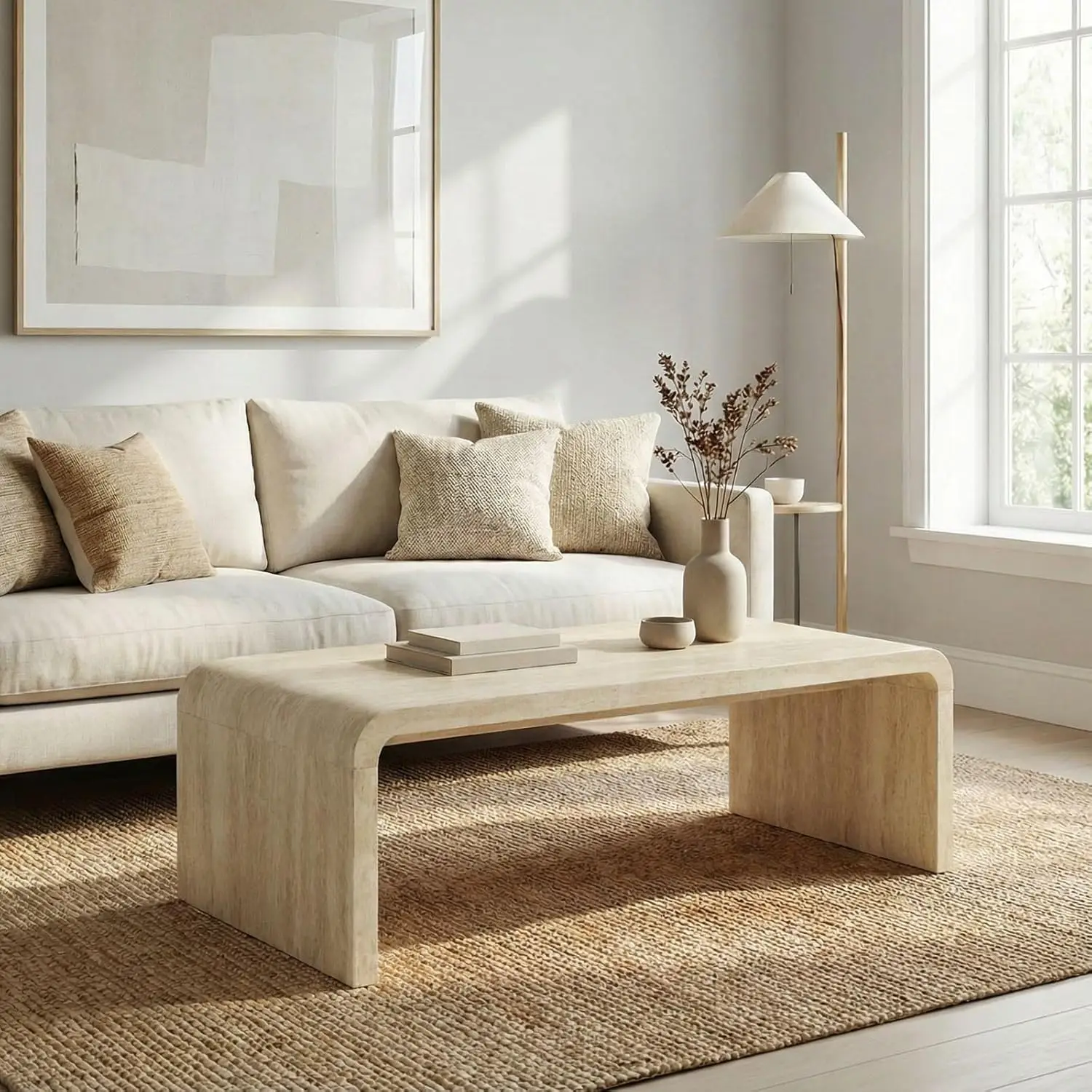 

Faux Marble Waterfall Coffee Table Living Room 47in Wood Frame Easy Assembly, Customized