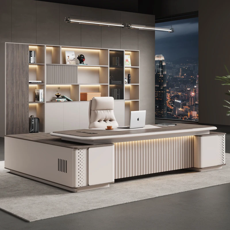 

Набор: окрашенный офисный стол и кресло для руководителя, легкая роскошь с премиальным дизайном, подходит для кабинета генерального директора, менеджера или начальника отдела.