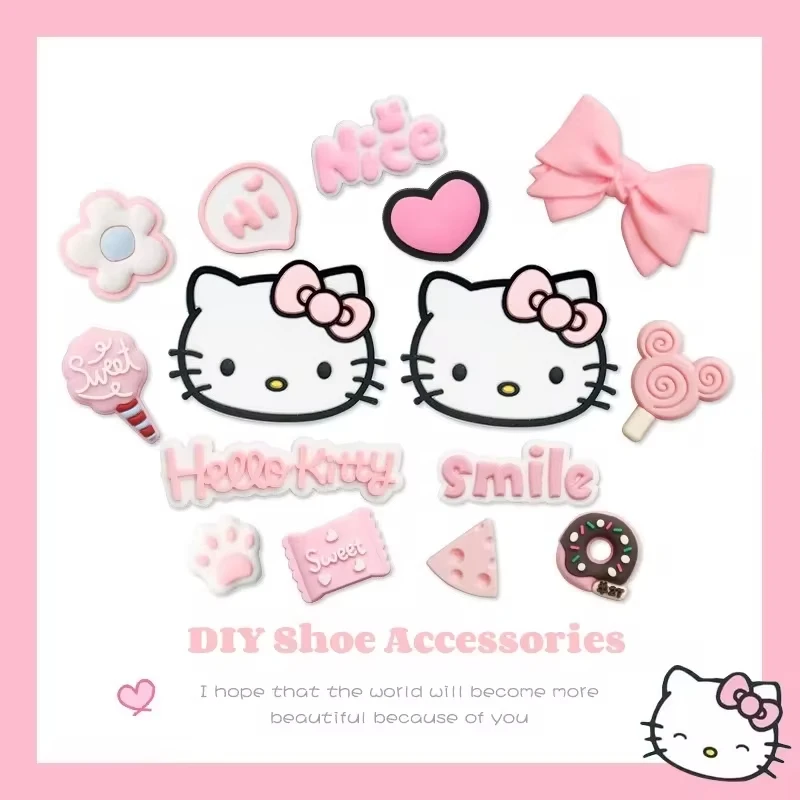 اكسسوارات أحذية صغيرة من سلسلة Hello-Kawaii Hello Kitty ، زخارف أحذية ذاتية الصنع ، منزلقات ، صنادل هدية ، تصنعها بنفسك