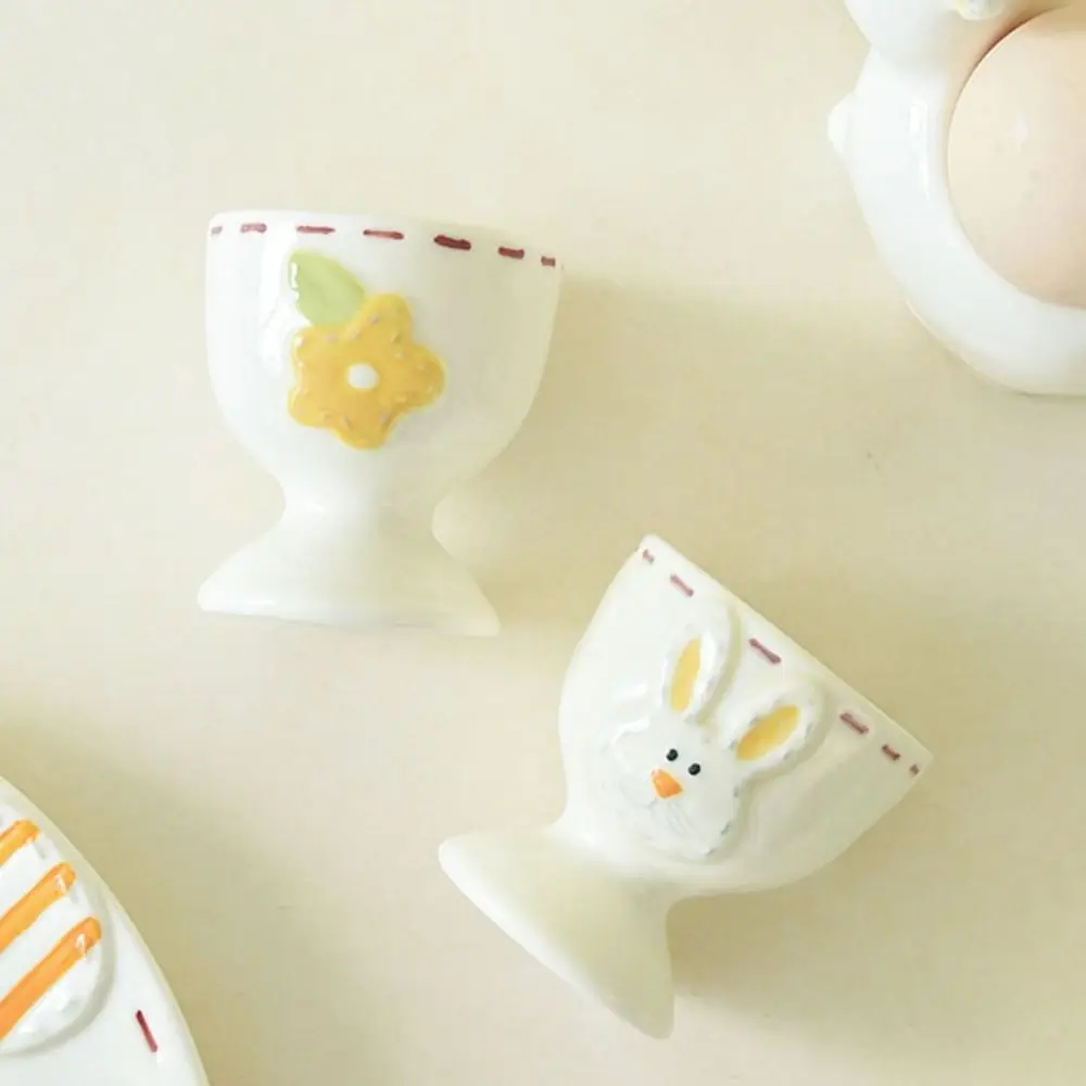 

Cute Ceramic Egg Holder 3D Rabbit Bee Cartoon Egg Cup Table Centerpieces Thermostability Steamed Egg Cup Tableware