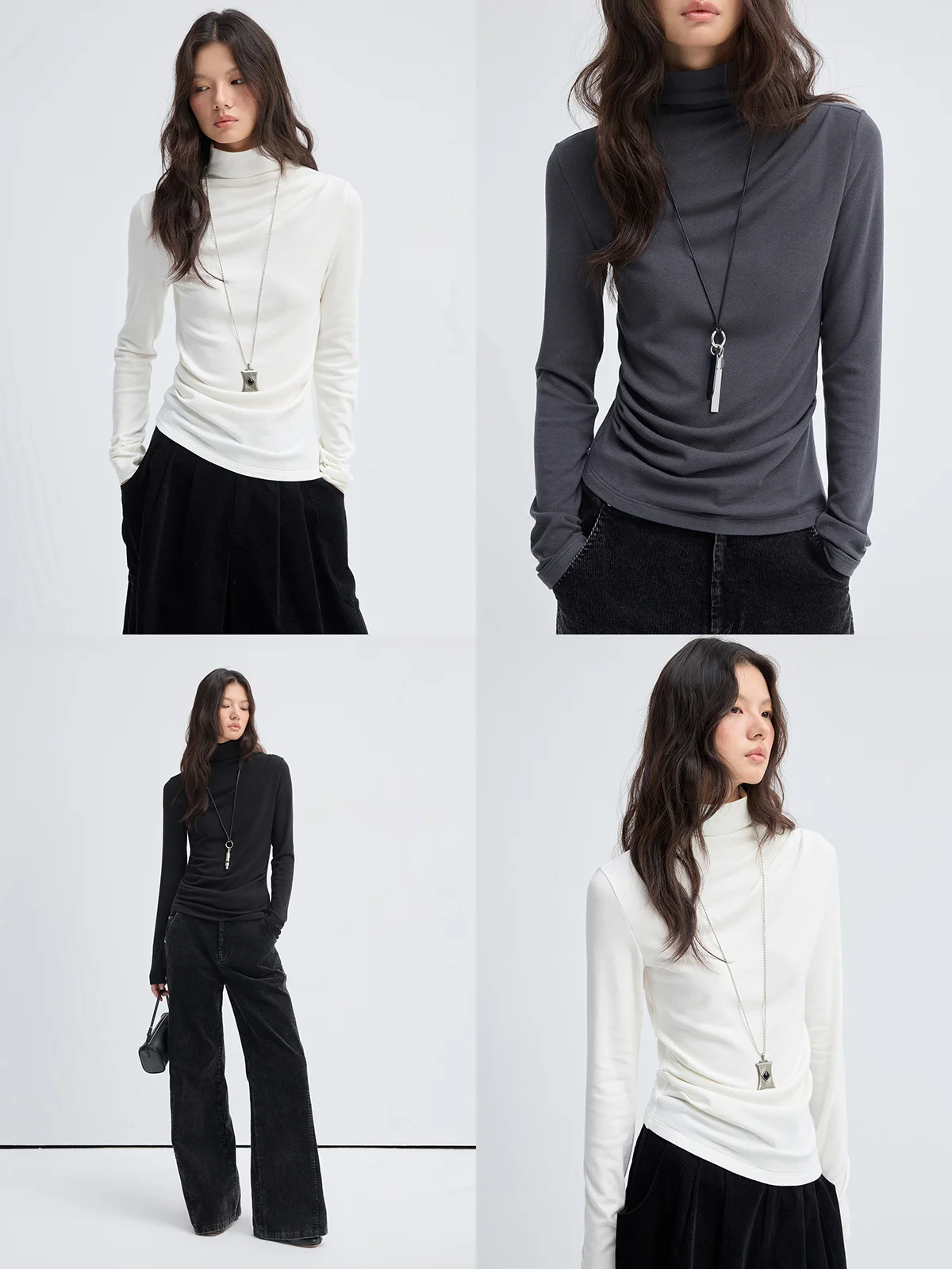 

JUSLIN Slim Fit Long Sve Трикотажные женские топы Gored Neline Base irt Асимметричный дизайн Удобный эластичный зимний женский топ V-Ne