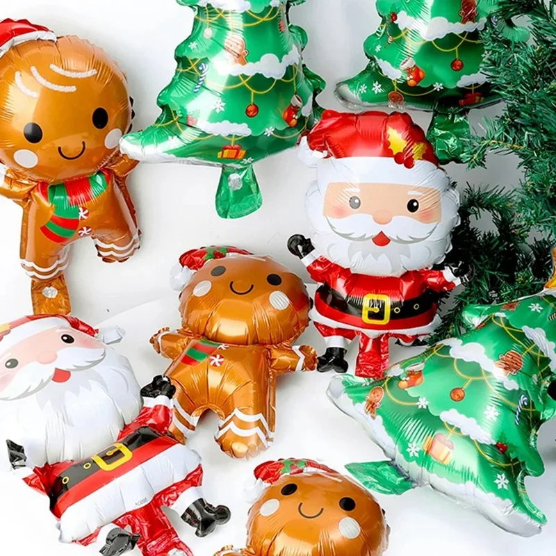 60PCS Christmas Balloons Aluminum Foil Small Balloon Toy Xmas Tree Gingerbread Man Santa Birthday Holiday Decorati