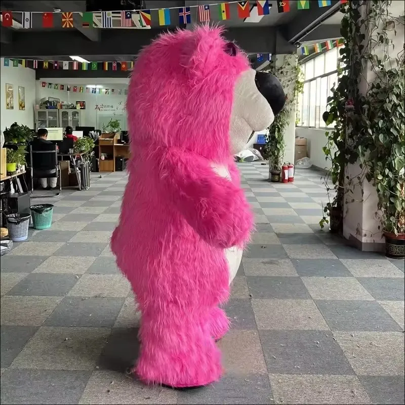 MINISO High Quality Inflatable Pink hairy strawberry bear Cartoon character Mascot Costume Disney Advertising Fancy Dress