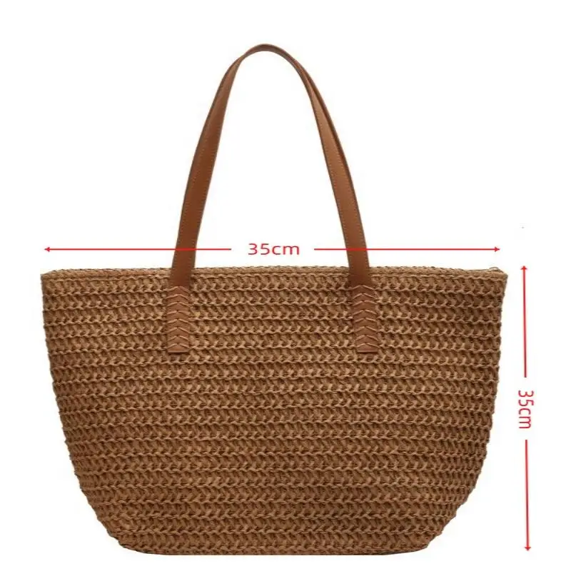 1 Stück Böhmische Sommermode Stroh-Strandtasche Handgewebte Damen-Schulterhandtasche Reise-Shopper Gewebte Einkaufstaschen – Detail 1