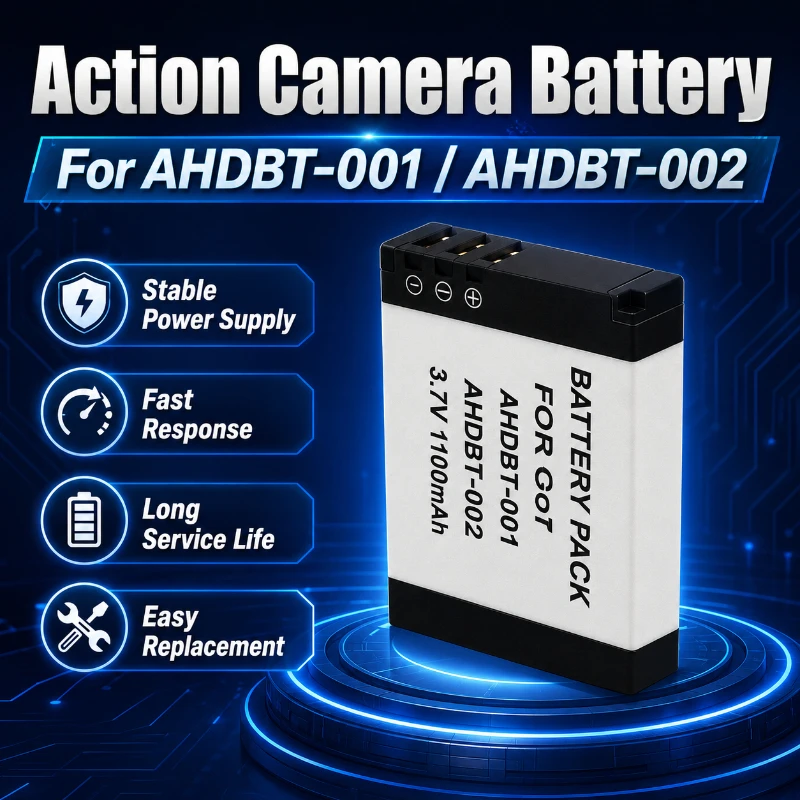 1100mAh High Capacity Rechargeable Sports Camera Battery AHDBT-001 002 Compatible for Hero 2 Long Lasting Replacement Battery