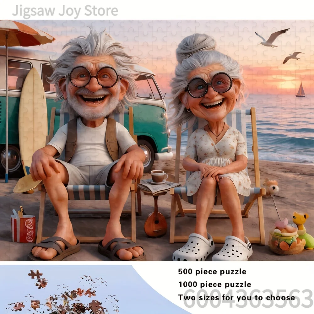 500-2000PCS Funny Cartoon Elder Couple Beach Trip, Dancing Grannies, Cute Girls Cocktail, Grandpa & Grandma Arm Wrestling Gift