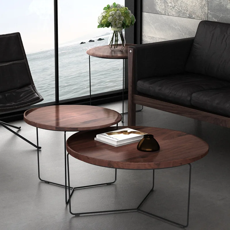 

Nordic solid wood round coffee table, modern simple sofa living room cafe casual creative coffee table