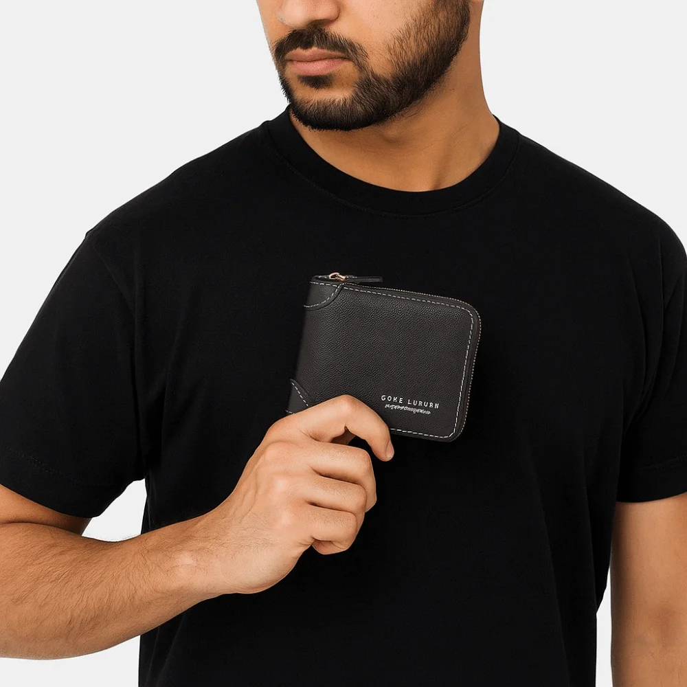 

Portable PU Men's Wallet Solid Color Zipper Business Card Holder Short Foldable Leather Coin Purse Gift