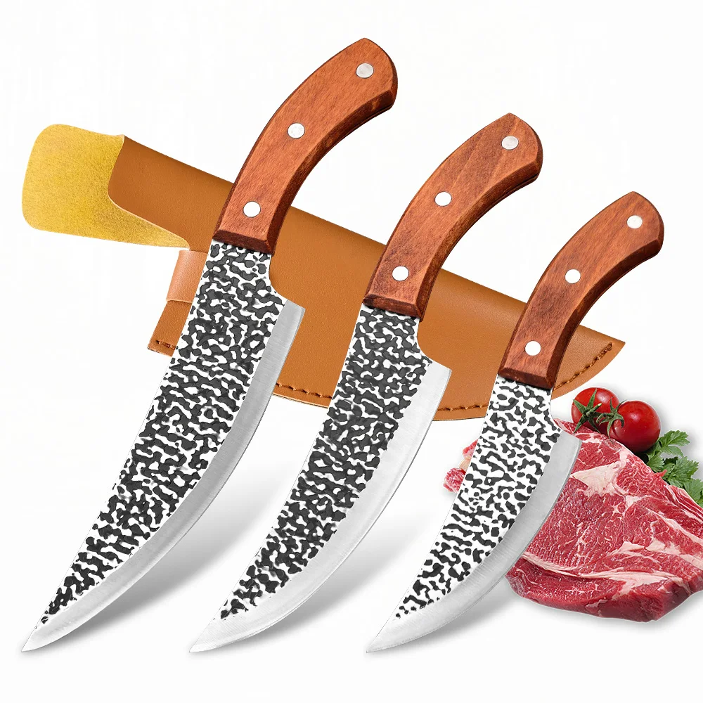 Boning Knife Hand Forged Blade Butcher Knife Wooden Handel Cleaver Meat Fruit Vegetables Fish Kitchen Knives Chef Cooking Cutter