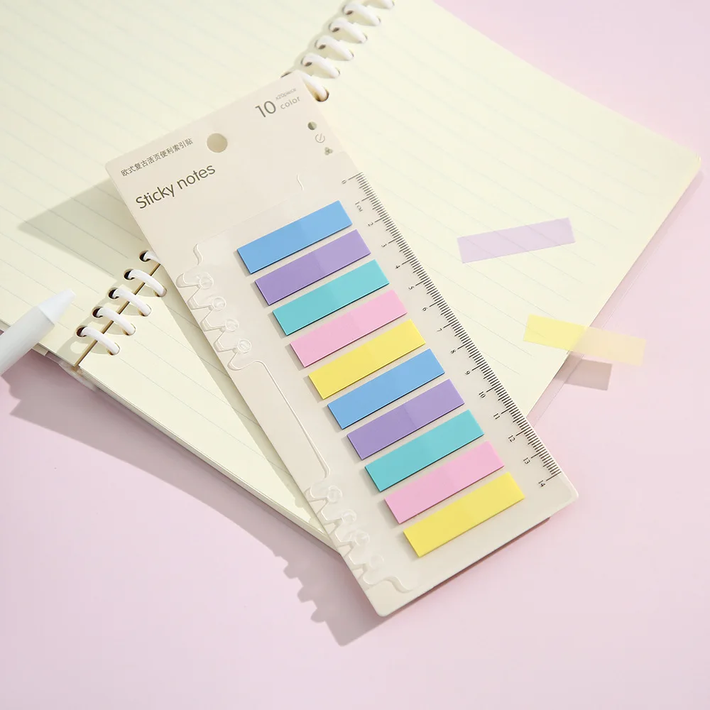 200 Sheets Gradient Index Strips with Ruler, Clear Self-Adhesive Page Tabs, Aesthetic Sticky Notes for Reading & Study Supplies