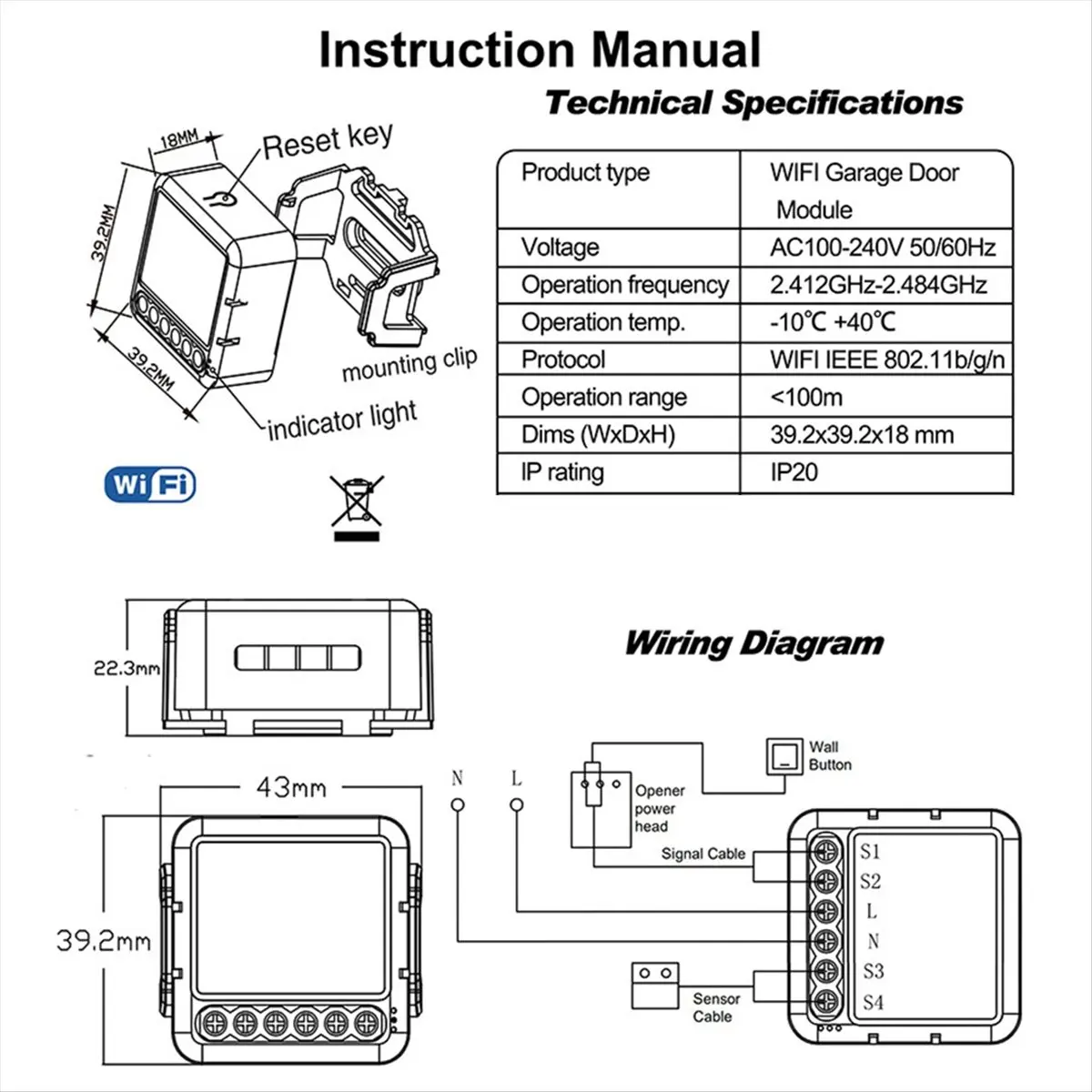 

SWXF Tuya Garage Door Opener Controller Module Remote Control Switch Smart Life App Work with Home Assistant Wifi