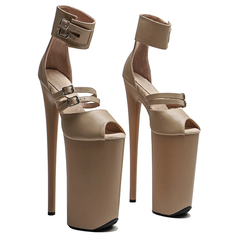 Leecabe  26CM/10inches matte PU small open toe  exotic High Heel platform  sandals stripper heel  Pole Dance shoes