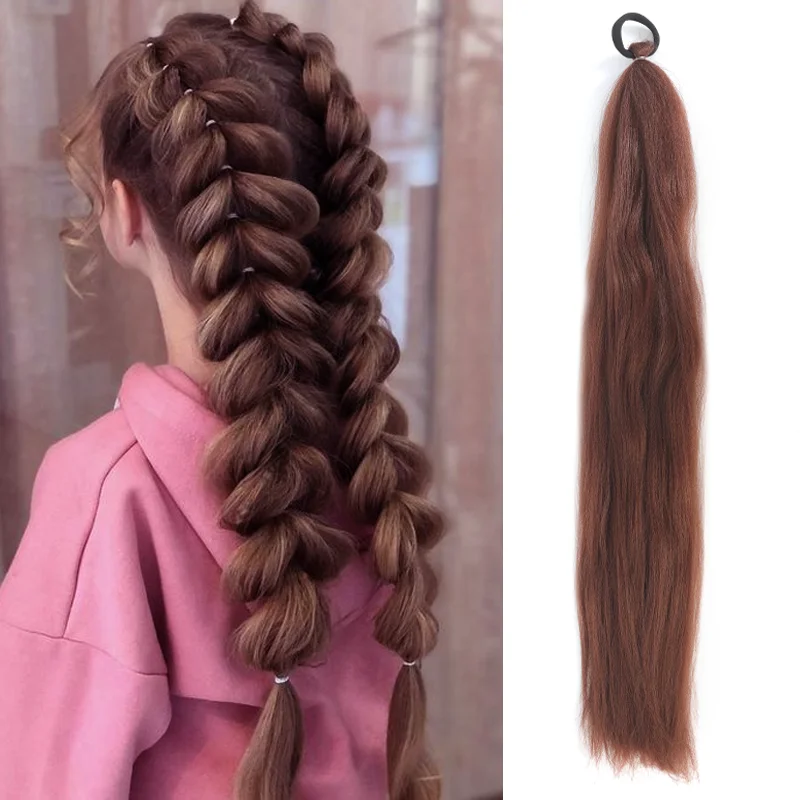 LUPU synthetische paardenstaartverlenging met elastische stropdas haarband 26" lange rechte gekleurde vlecht paardenstaart ombre roze paars blauw