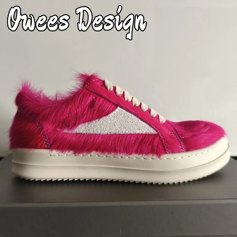 Punk Style Women Horsehair Sneakers Men Casual Shoes Genuine Leather Lace Up Luxury Trainers High Street Loafers Flats Shoes