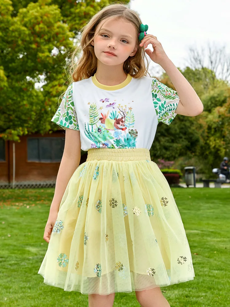 Girls short-sleeved T-shirt blouse half-skirt summer base dress Shasha princess skirt