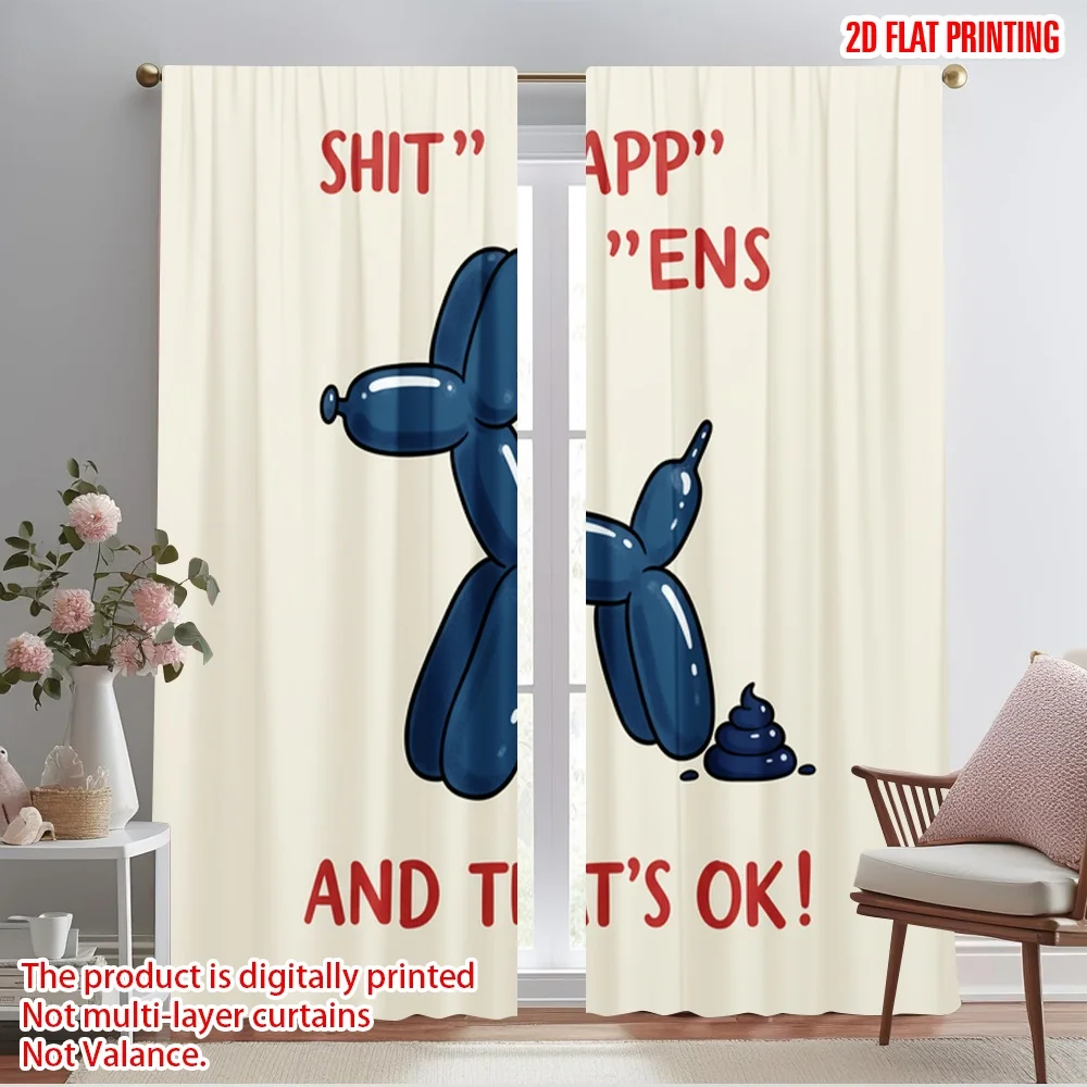 

2pcs 2D flat printing Scene Curtain Blue Balloon Dog Shit Happens Polyester Without Electricity 0 Perfect for Indoor