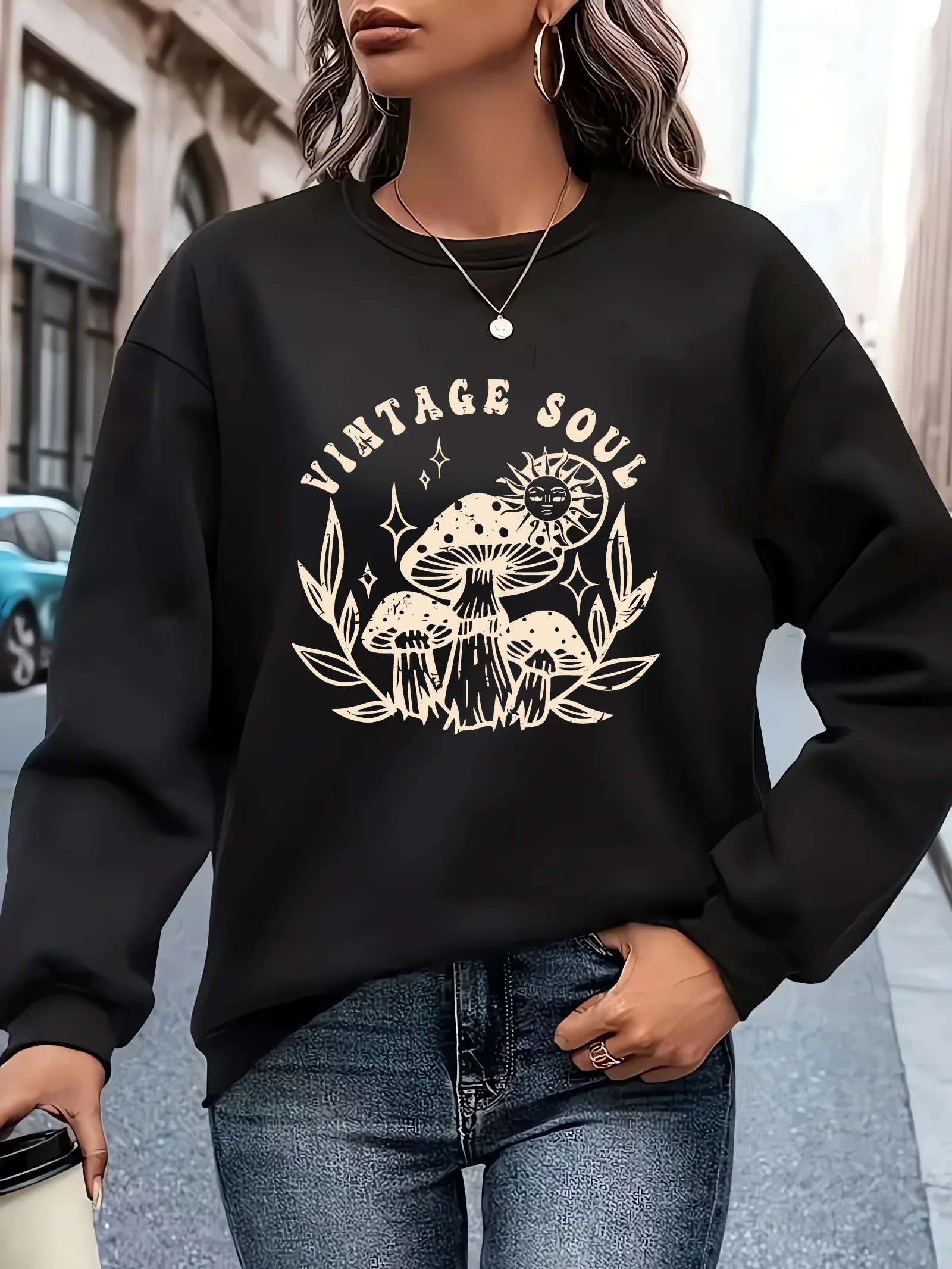 

Fashionable and trendy, women's round neck printed hoodie, women's autumn and winter casual clothing, loose and comfortable