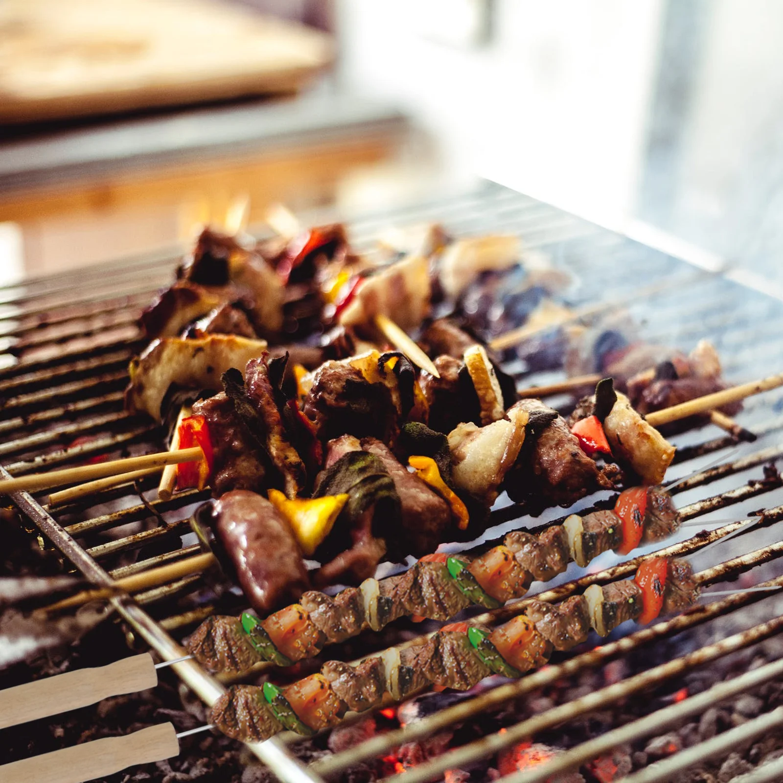 

15Pcs Bbq Forks Stainless Steel Wooden Handle Barbecue Tool Set No Burr Appropriate Length Design Barbecue Stick