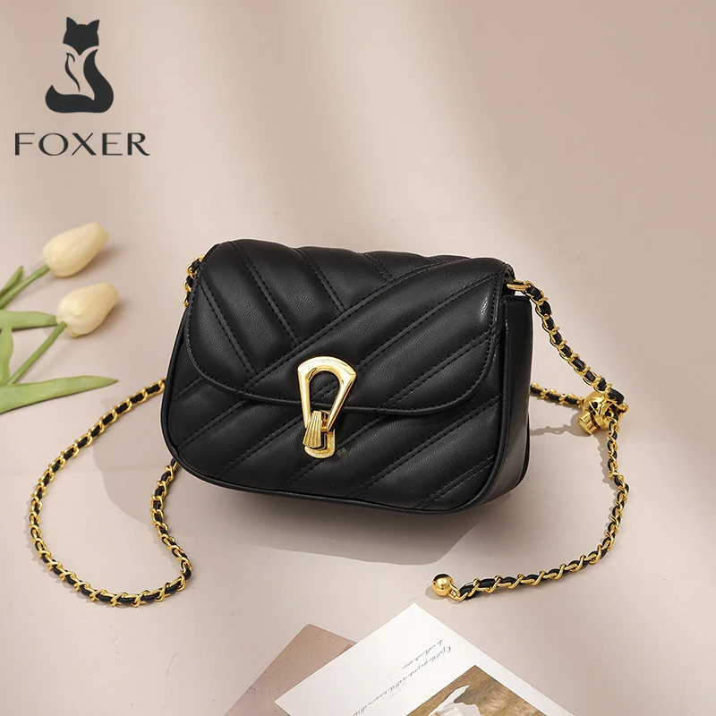 FOXER 2026 Classic Women's Shoulder Bag Split Leather Female Crossbody Bag Chic Girl's Mini Cellphone Purse for Daily & Travel