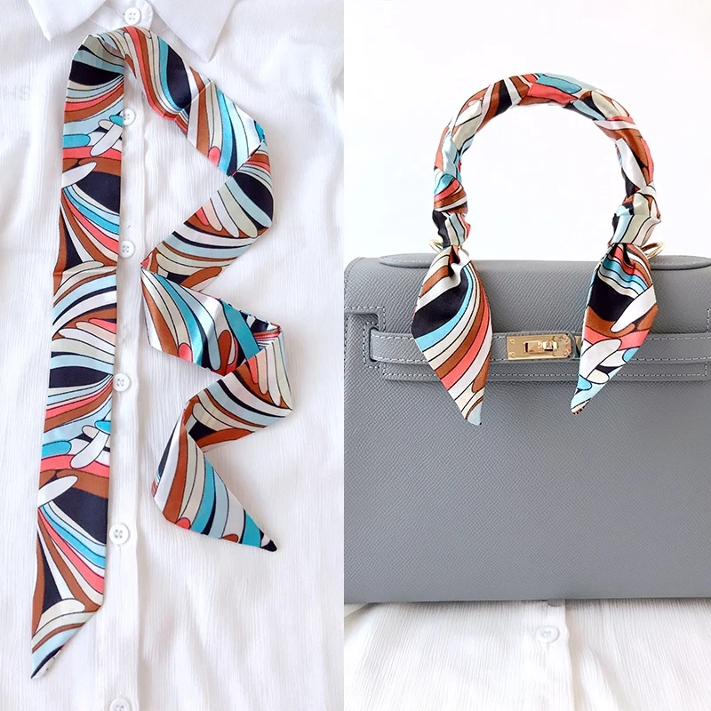 Bag Handle Ribbon Wrap Scarf Print Chunky Strappy Neckline Scarf Package Silk Band Fashion Hair Head Band Neckerchief