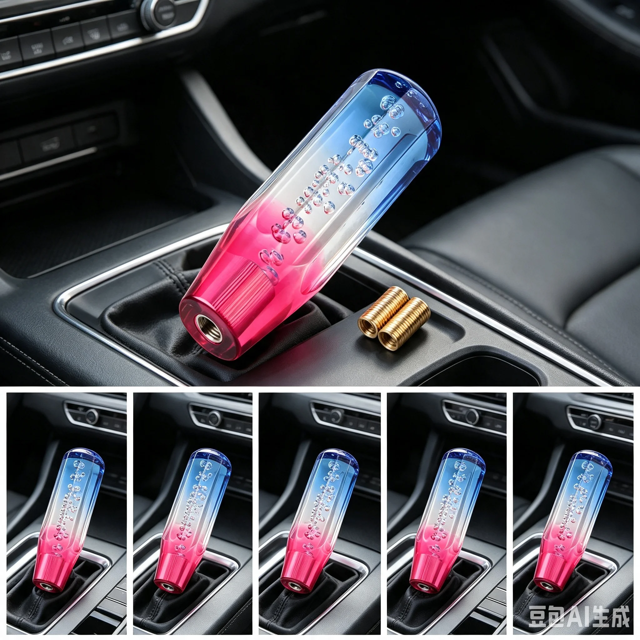 Universal 15cm Car Red Stitching Color Multicolor Gear Shift Knob Crystal Bubble Gear Shift Knob Colorful Shifter Lever